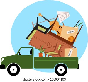 Pickup truck loaded with furniture, vector illustration