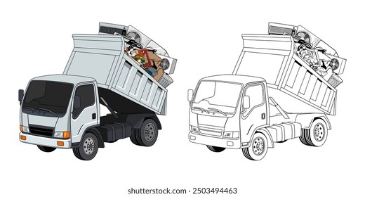 Pickup Truck Loaded Household Junk Cartoon Design Illustration vector eps format suitable for your design needs logo illustration animation etc