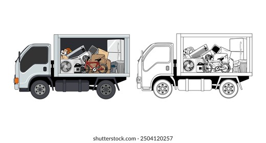 Pickup Truck Loaded Household Junk Cartoon Design Illustration vector eps format suitable for your design needs logo illustration animation etc