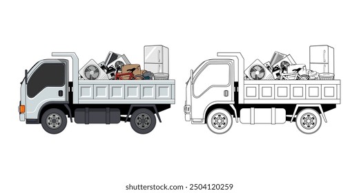 Camioneta Cargada Hogar Basura Diseño de dibujos animados Ilustración Vector EPS formato adecuado para sus necesidades de diseño logotipo ilustración animación etc