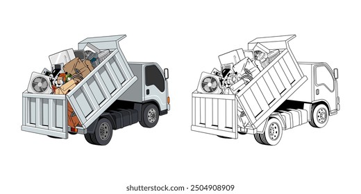 Pickup Truck Loaded Haushalt Junk Cartoon Design Illustration Vektor eps Format geeignet für Ihr Design braucht Logo Illustration Animation etc