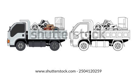 Pickup Truck Loaded Household Junk Cartoon Design Illustration vector eps format suitable for your design needs logo illustration animation etc