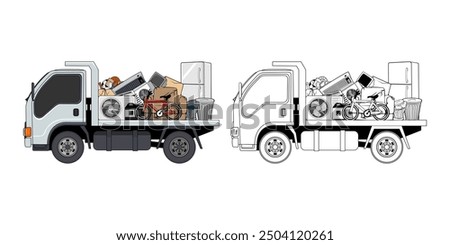 Pickup Truck Loaded Household Junk Cartoon Design Illustration vector eps format suitable for your design needs logo illustration animation etc