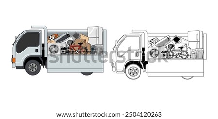 Pickup Truck Loaded Household Junk Cartoon Design Illustration vector eps format suitable for your design needs logo illustration animation etc