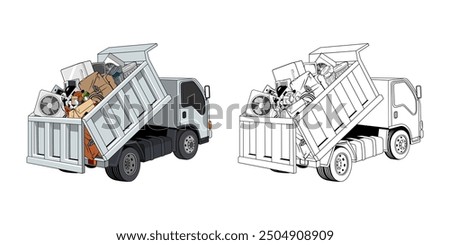 Pickup Truck Loaded Household Junk Cartoon Design Illustration vector eps format suitable for your design needs logo illustration animation etc