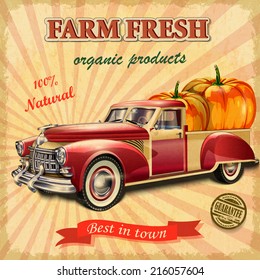 Pickup truck loaded with pumpkin 