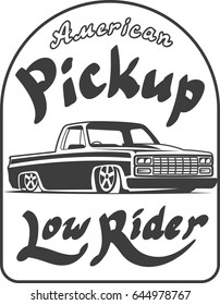 Pickup truck lowrider logotype template vector illustration