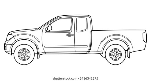 Pick-up truck modern style. Vector outline doodle illustration.