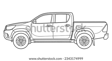 Pick-up truck. Modern style. Vector outline doodle illustration