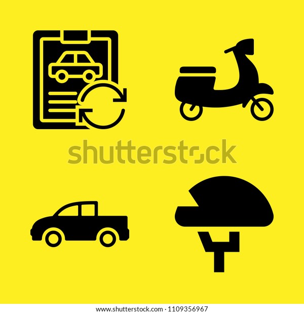 pickup truck,\
motorbike, car repair and helmet vector icon set. Sample icons set\
for web and graphic\
design