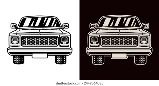 Camioneta vieja vista frontal del coche conjunto de objetos en dos estilos Ilustración vectorial