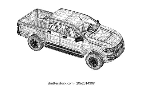 pickup truck on white background with lines connected to points