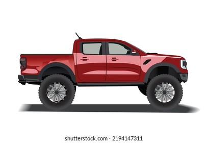 Pickup truck. Orange. Off-road. Vector illustration.