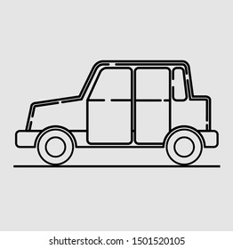 Pickup truck outline icon. Side view. Pick-up car or vehicle silhouette. Vector illustration. isolated On gray background.