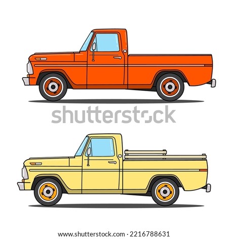 Pick-up truck. Outline vector doodle illustration