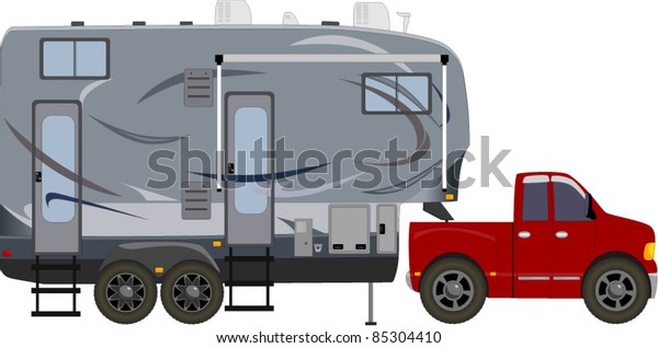 Pickup Truck Pulling 5th Wheel Rv Stock Vector Royalty Free 85304410