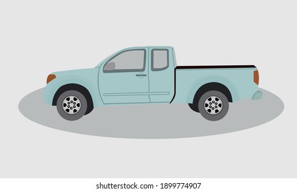 Pickup truck showing side view. Flat styled vector illustration.