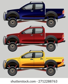 4×4 Pickup Truck Seitenansicht Set - Off-Road Heavy Duty Pickup Illustration