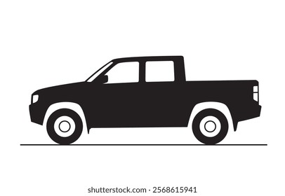 Pickup Truck in Silhouette, vector illustration isolated on white background, eps