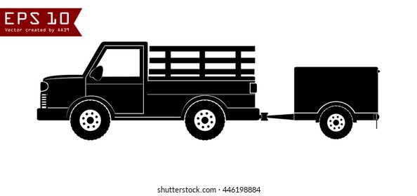 Pickup truck and trailer vector