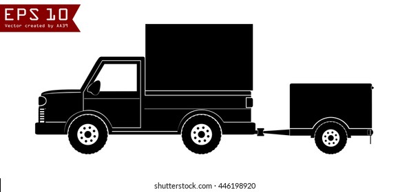 Pickup truck and trailer vector