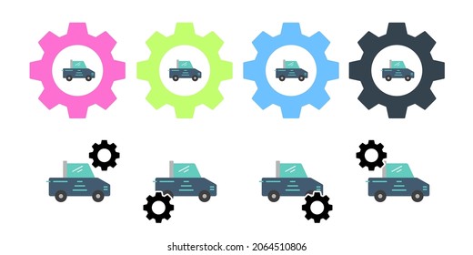 Pickup truck, transportation, vehicle vector icon in gear set illustration for ui and ux, website or mobile application