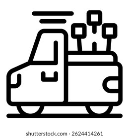 Pickup truck is transporting cellular network antennas, ensuring widespread communication coverage