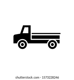 Pickup truck vector icon in black flat design on white background, Transportation, auto filled flat sign for mobile concept and web design, Symbol, logo illustration
