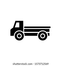 Pickup truck vector icon in black flat design on white background, Transportation, auto filled flat sign for mobile concept and web design, Symbol, logo illustration