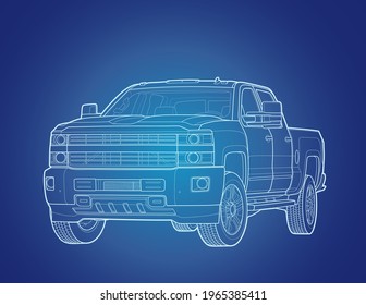 Pickup truck vector illustration isolated on blue