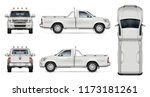 Pickup truck vector mockup on white background for vehicle branding, corporate identity. View from side, front, back, and top. All elements in the groups on separate layers for easy editing