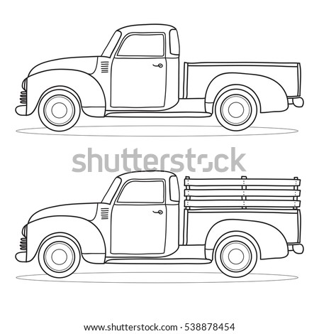 Pickup Truck Vector Outline Doodle Illustration Stock Vector (Royalty