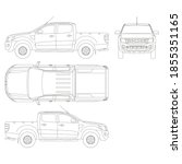 Pickup truck vector template. Truck blueprint. 4x4 car on white background. Mockup template for branding. Blank vehicle branding mockup