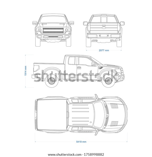 Pickup Truck Vector Template Truck Blueprint Stock Vector (Royalty Free ...