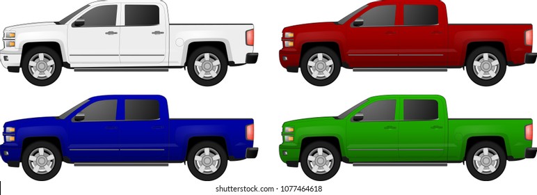 Pickup truck vector template for car branding and advertising. Isolated car set on white background. All layers and groups well organized for easy editing and recolor Vector illustration Realistic car