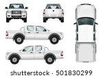 Pickup truck vector template isolated car on white background. All elements in groups on separate layers.