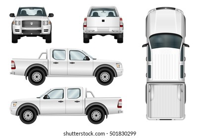 Pickup truck vector template isolated car on white background. All elements in groups on separate layers.