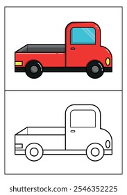Vector de vehículo de camioneta con contorno en blanco y negro para ilustración de color de página