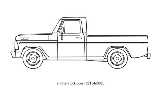 Pick-up truck, vintage style. Outline vector doodle illustration