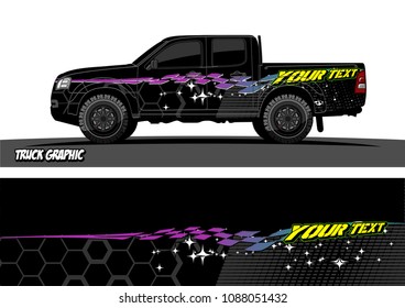 pickup truck wrap design. abstract checkered flag with grunge background for vehicle branding 
