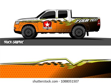 pickup truck wrap design. abstract checkered flag with grunge background for vehicle branding 