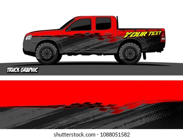 pickup truck wrap design. abstract checkered flag with grunge background for vehicle branding 