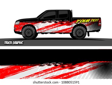 pickup truck wrap design. abstract checkered flag with grunge background for vehicle branding 