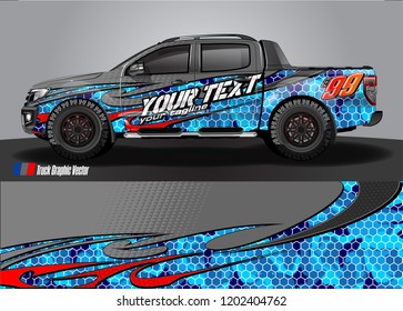 Pickup truck wrap design vector. Graphic abstract stripe racing background kit designs for vehicle wrap, race car, rally, adventure and livery