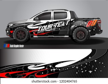 Pickup truck wrap design vector. Graphic abstract stripe racing background kit designs for vehicle wrap, race car, rally, adventure and livery