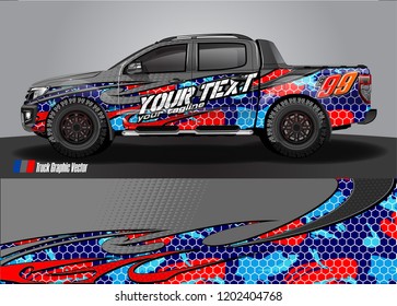 Pickup truck wrap design vector. Graphic abstract stripe racing background kit designs for vehicle wrap, race car, rally, adventure and livery