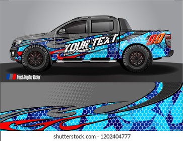 Pickup truck wrap design vector. Graphic abstract stripe racing background kit designs for vehicle wrap, race car, rally, adventure and livery