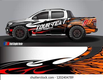 Pickup truck wrap design vector. Graphic abstract stripe racing background kit designs for vehicle wrap, race car, rally, adventure and livery