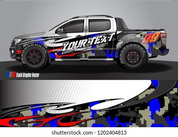 Pickup truck wrap design vector. Graphic abstract stripe racing background kit designs for vehicle wrap, race car, rally, adventure and livery