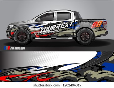 Pickup truck wrap design vector. Graphic abstract stripe racing background kit designs for vehicle wrap, race car, rally, adventure and livery